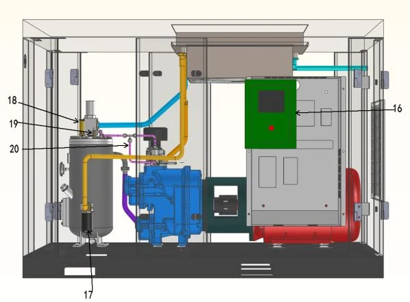 Catalogue schematic showing the motor, compression block and cooling arrangement.