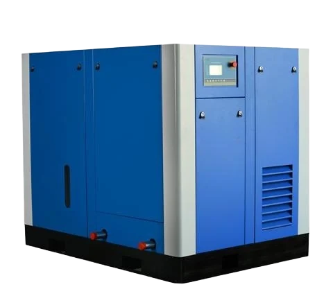 Blue and white enclosed Dezhou YITong dry oil-free low-pressure screw compressor with front control panel.